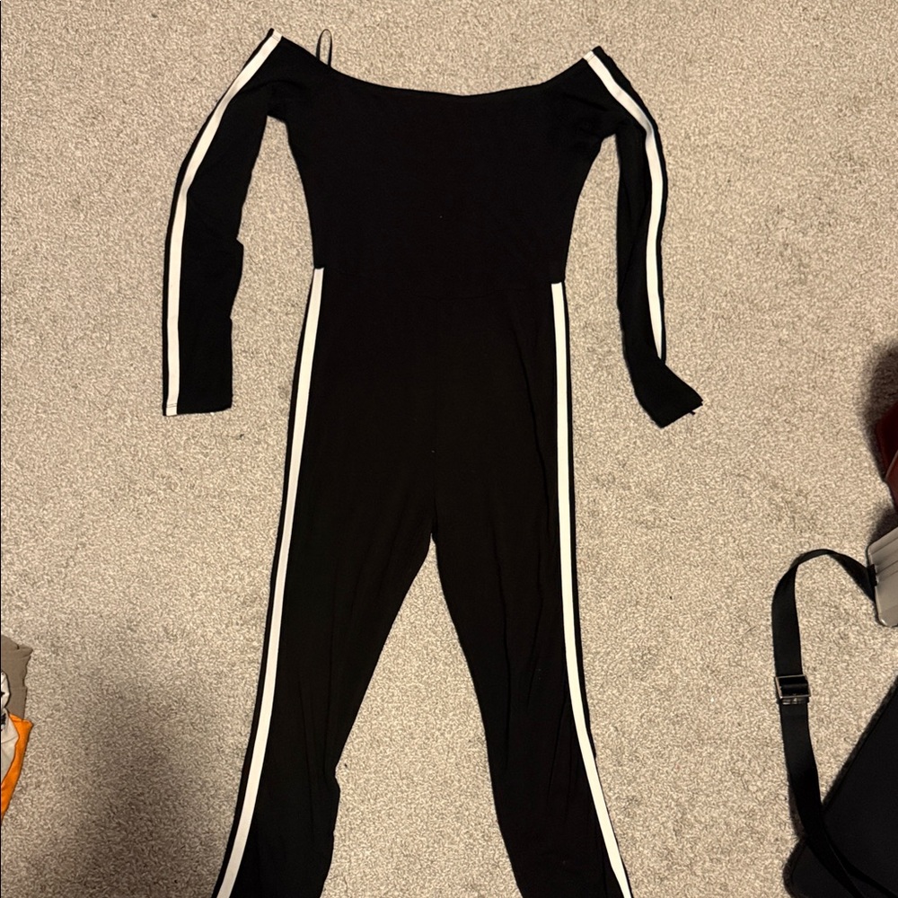 SHEIN Black and White Off-Shoulder Jumpsuit